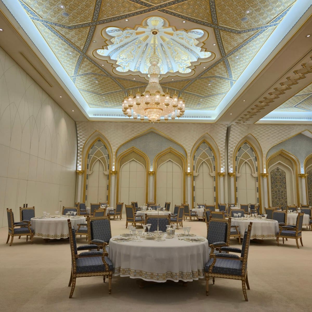 Ballroom wedding with elegantly draped reception linens