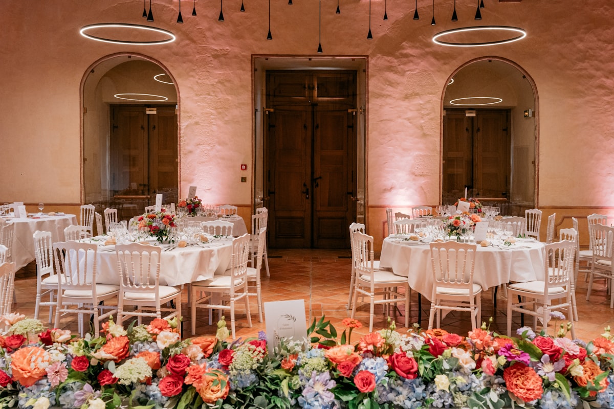 Modern wedding tablescape with minimal color-matched linens